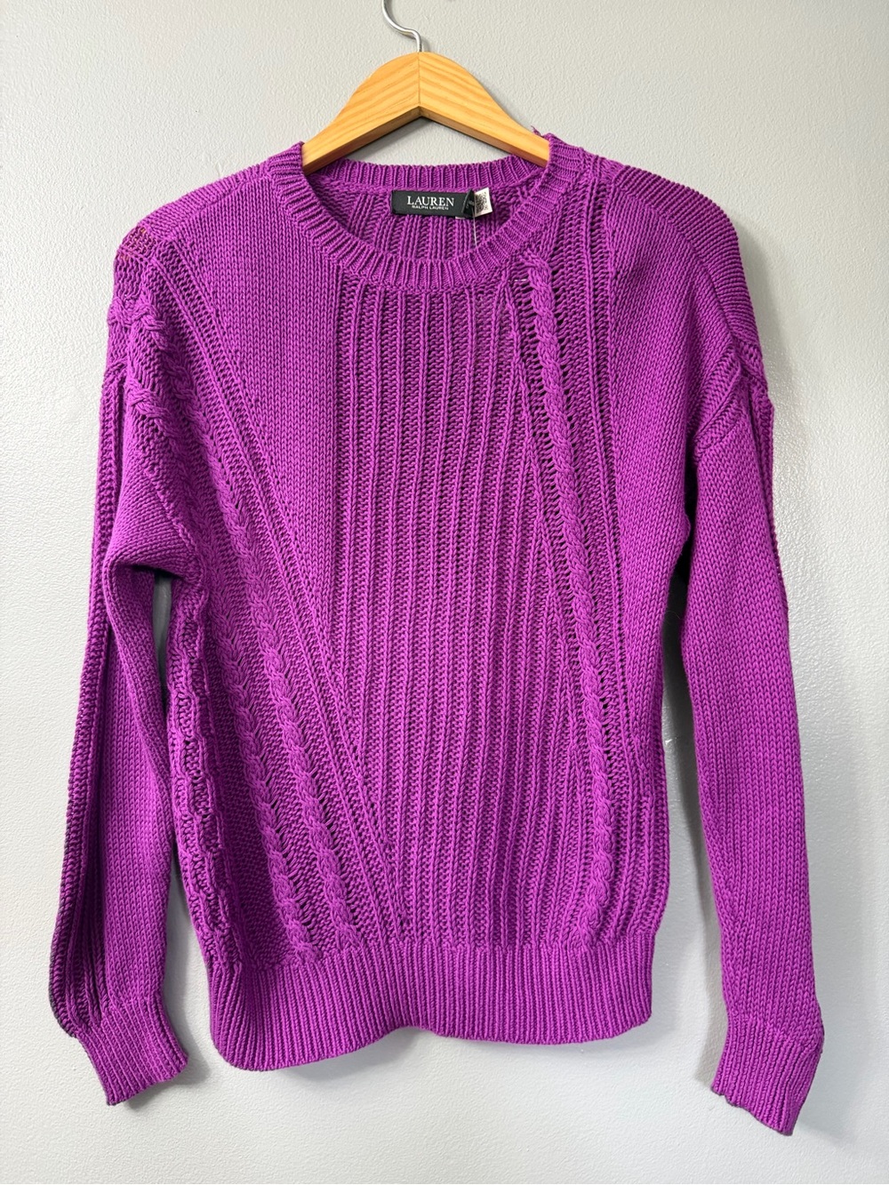 Lauren Ralph Lauren Purple Cable Knit Crewneck Sweater medium NWT